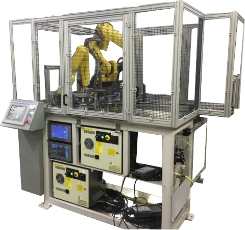 Dual-robot eddy current crack and heat treat test machine